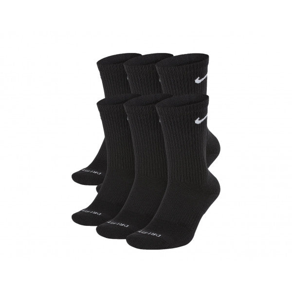 Nike 6 Pairs Socks DRI-FIT Men Women Everyday Sports Crew Cotton Black