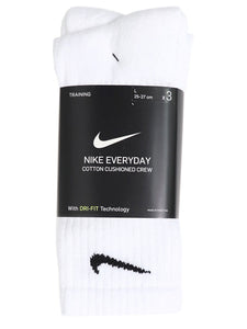 Nike 3 Pairs Socks DRI-FIT Men Women Everyday Sports Crew Cotton White