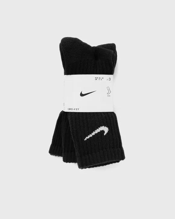 Nike 3 Pairs Socks DRI-FIT Men Women Everyday Sports Crew Cotton Black SX4508-010