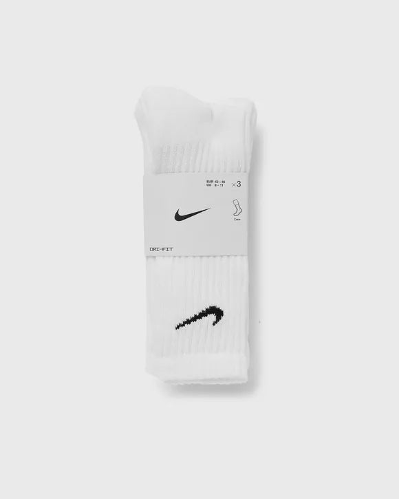 Nike 3 Pairs Socks DRI-FIT Men Women Everyday Sports Crew Cotton White SX4508-100