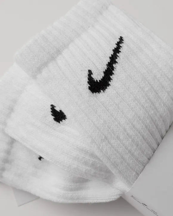 Nike 3 Pairs Socks DRI-FIT Men Women Everyday Sports Crew Cotton White SX4508-100
