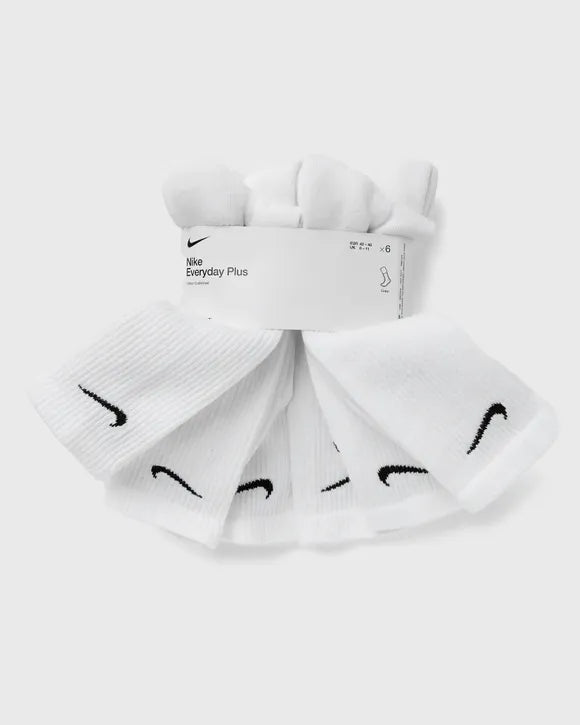 Nike 6 Pairs Socks DRI-FIT Men Women Everyday Sports Crew Cotton White