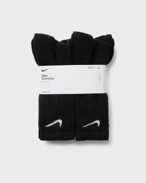 Nike 6 Pairs Socks DRI-FIT Men Women Everyday Sports Crew Cotton Black SX7666-010