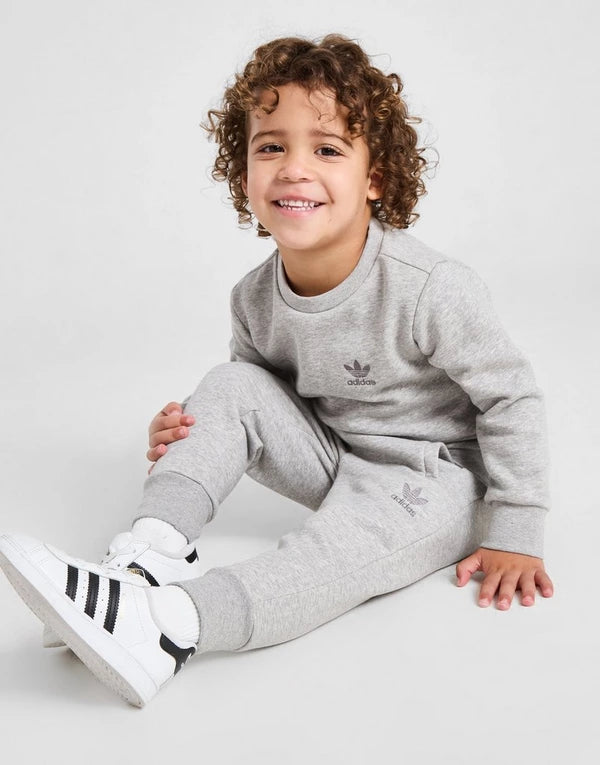Adidas Kids Tracksuit Trefoil Crew Set 2 to 5 Years Blue Outfit Unisex