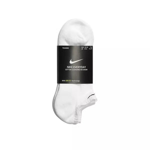 Nike 3 Pairs Socks DRI-FIT Men Women Everyday Sports No Show Cotton White