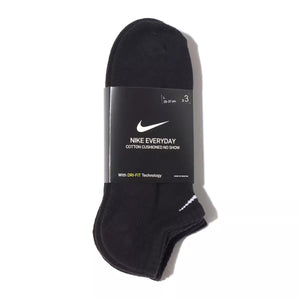 Nike 3 Pairs Socks DRI-FIT Men Women Everyday Sports No Show Cotton Black