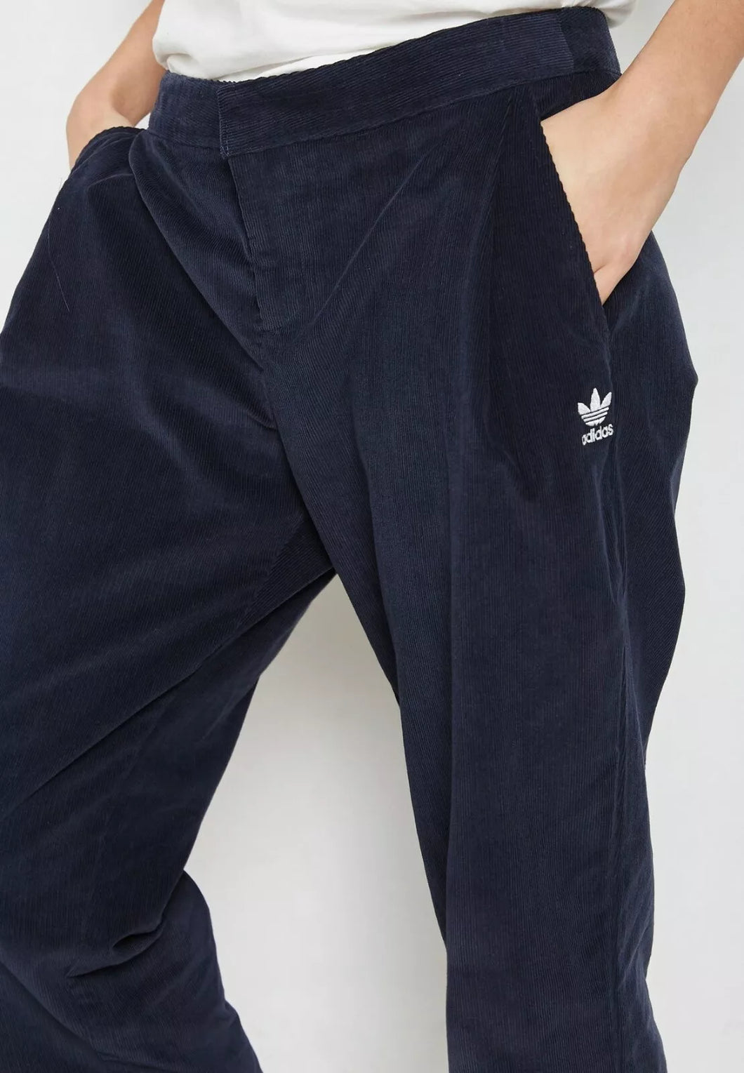 Adidas Women's 7/8 Chino Cord Pants Jeans retro Dark Blue BR5198